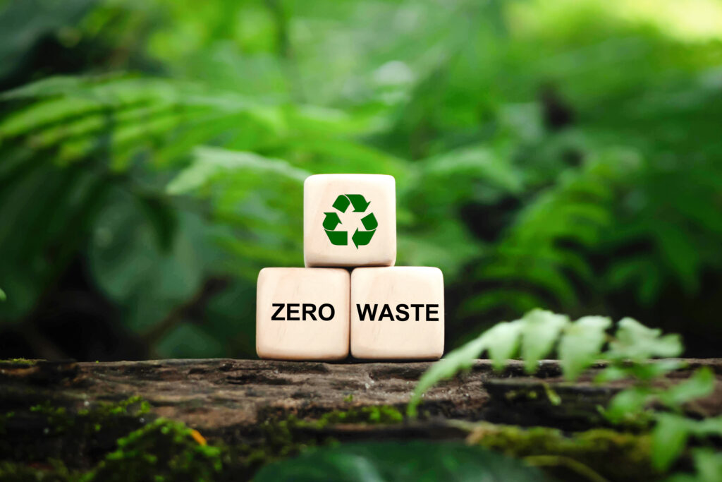 reduce, reuse and recycle symbols on wood blocks as environmenta