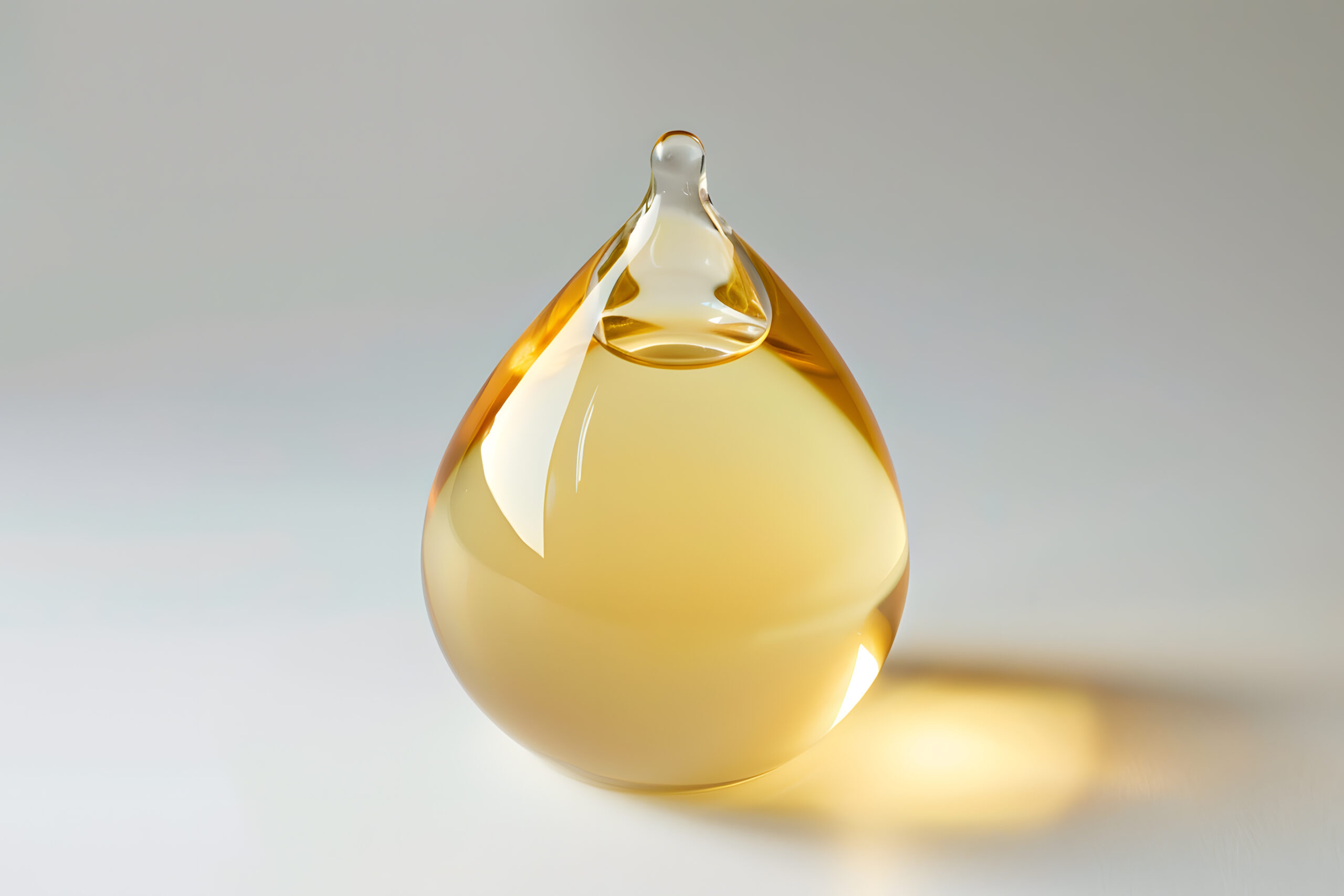 pale yellow oil drop, isolated on white background